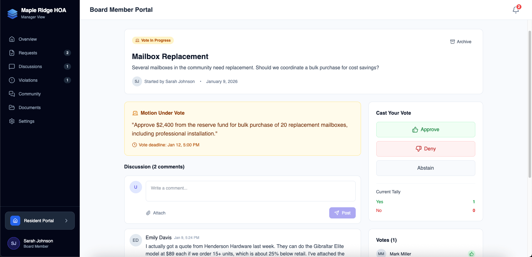 Discussion list with vote status badges