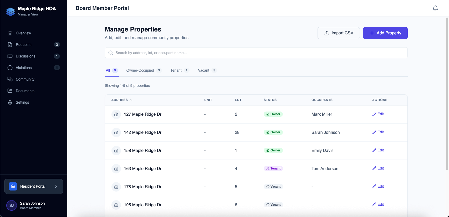 Property list with filters