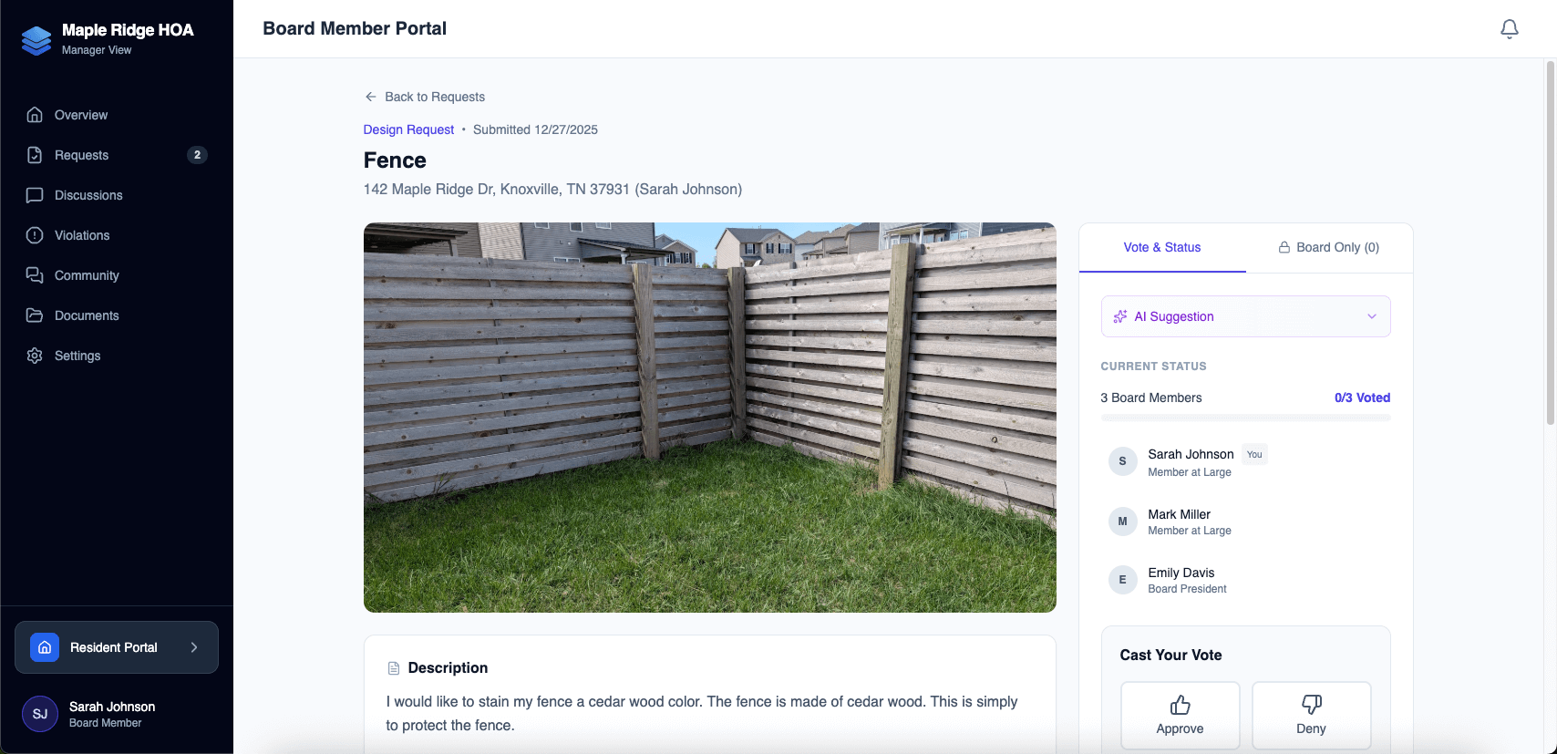 Request grid with voting UI